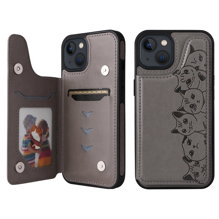 For iPhone 13 mini Six Cats Embossing Pattern Shockproof Phone Case