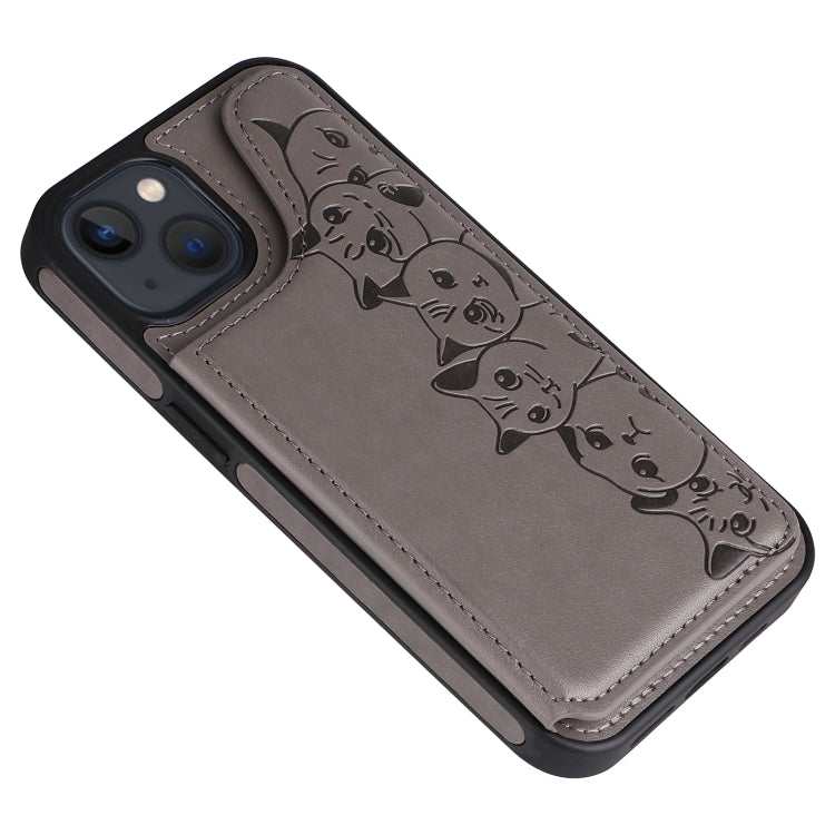 For iPhone 13 mini Six Cats Embossing Pattern Shockproof Phone Case