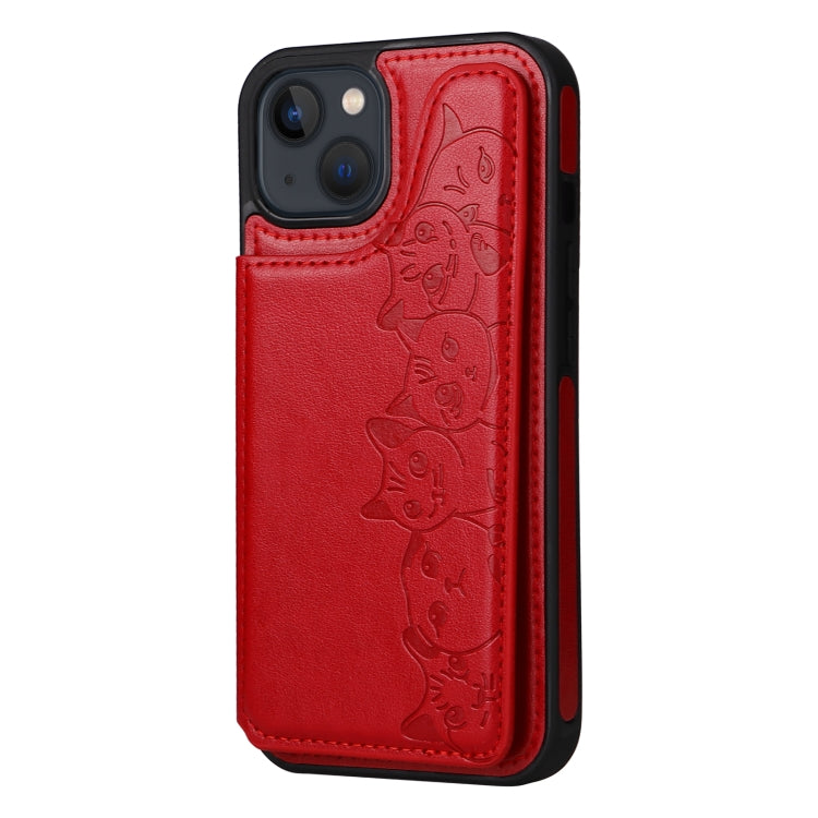 For iPhone 13 mini Six Cats Embossing Pattern Shockproof Phone Case