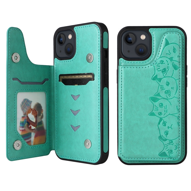 For iPhone 13 mini Six Cats Embossing Pattern Shockproof Phone Case