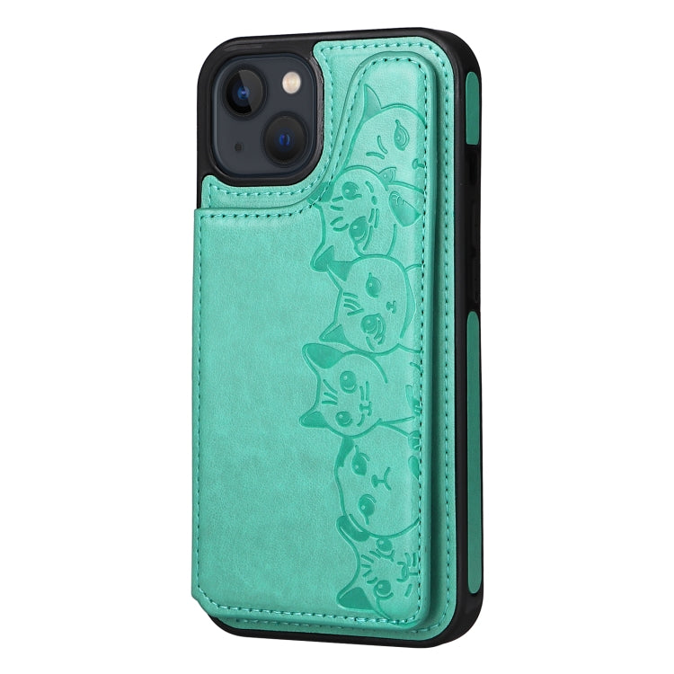 For iPhone 13 mini Six Cats Embossing Pattern Shockproof Phone Case