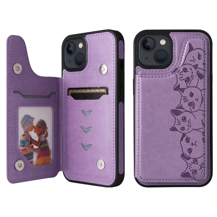 For iPhone 13 mini Six Cats Embossing Pattern Shockproof Phone Case