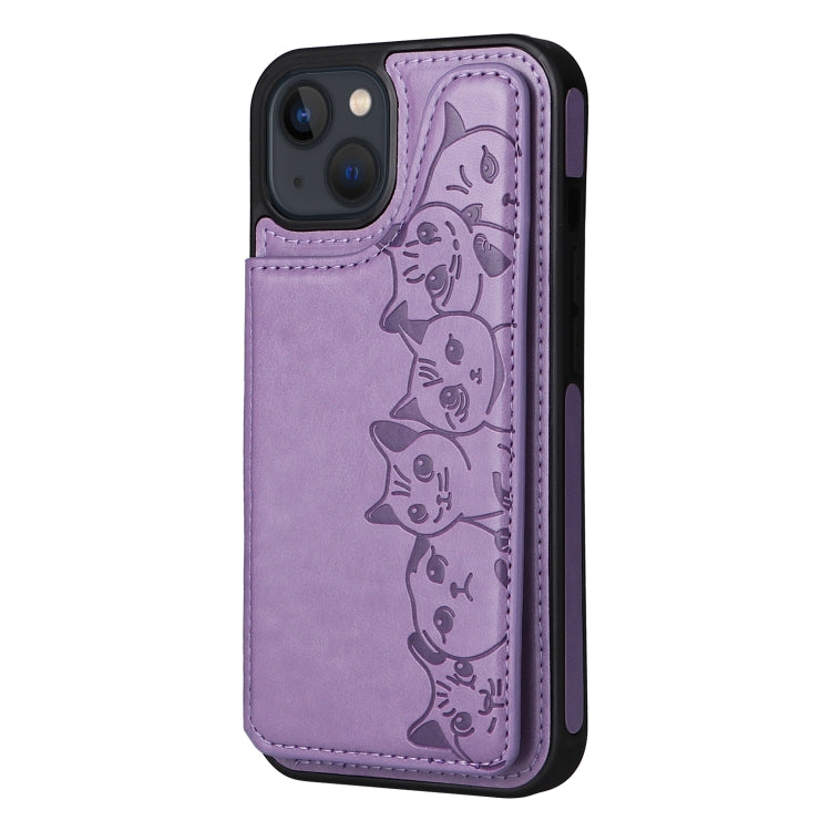 For iPhone 13 mini Six Cats Embossing Pattern Shockproof Phone Case