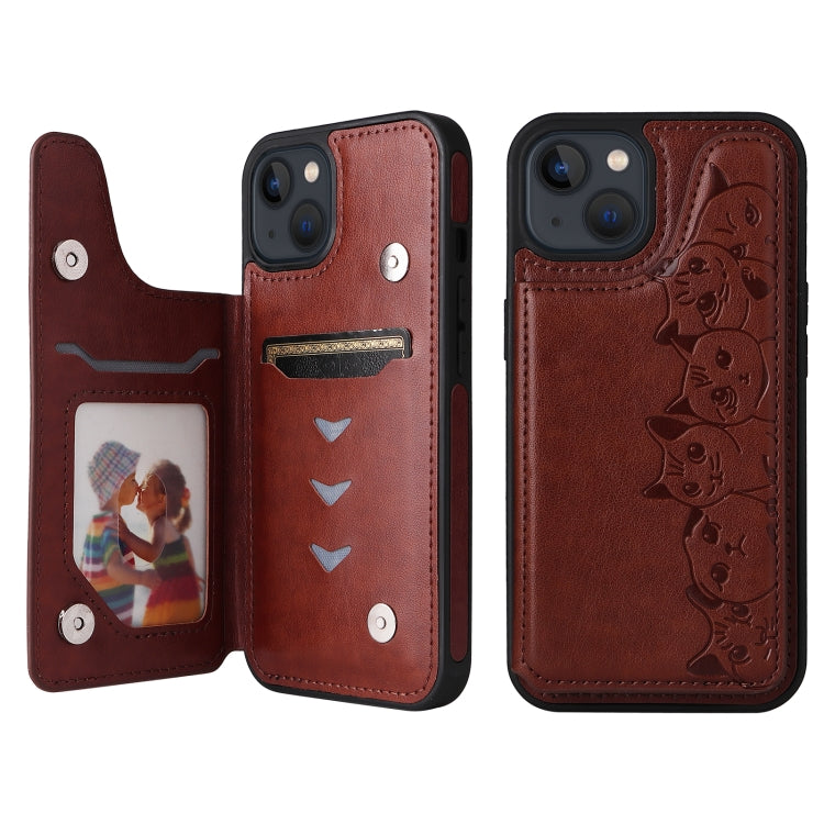 For iPhone 13 mini Six Cats Embossing Pattern Shockproof Phone Case