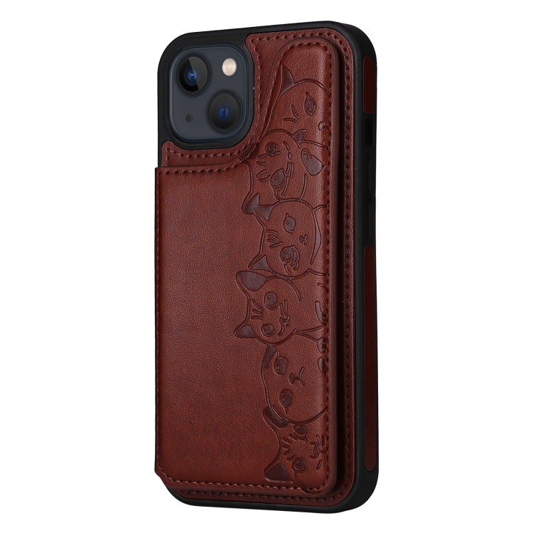 For iPhone 13 mini Six Cats Embossing Pattern Shockproof Phone Case