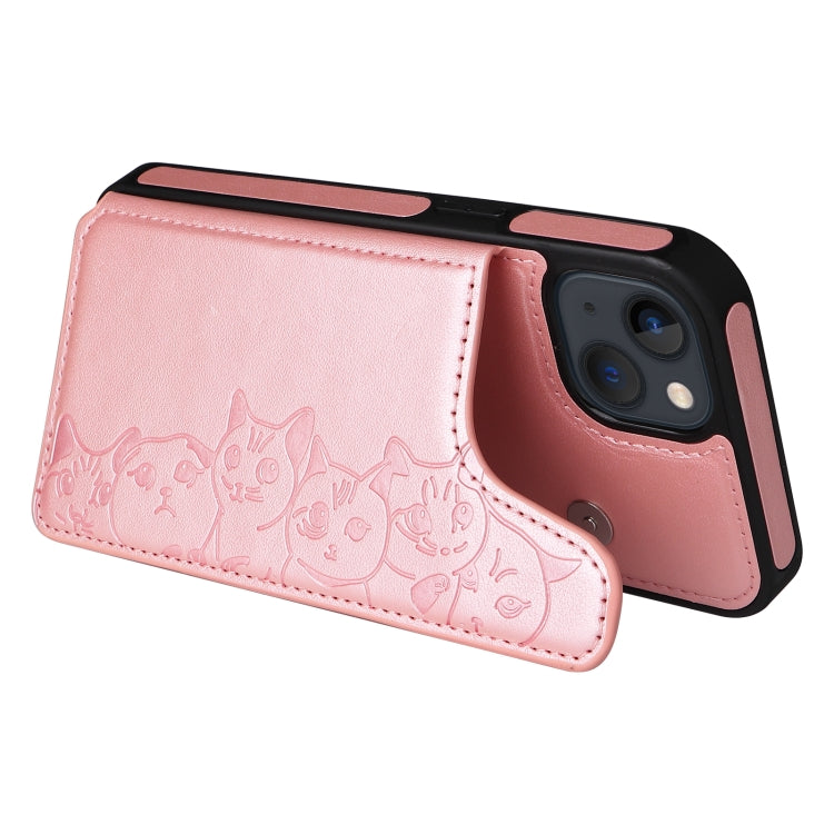 For iPhone 13 mini Six Cats Embossing Pattern Shockproof Phone Case