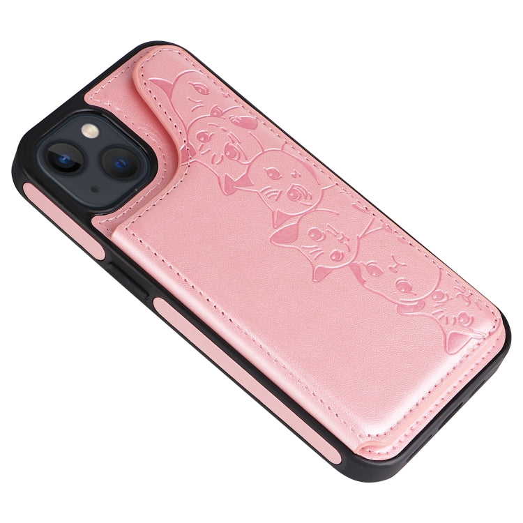 For iPhone 13 mini Six Cats Embossing Pattern Shockproof Phone Case