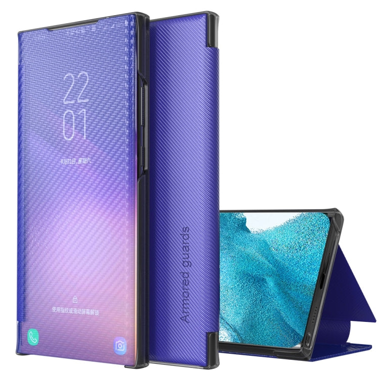 For Samsung Galaxy S22 5G Carbon Fiber View Time Leather Phone Case