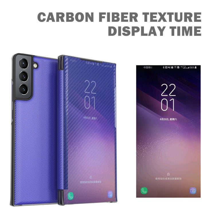 For Samsung Galaxy S22 5G Carbon Fiber View Time Leather Phone Case