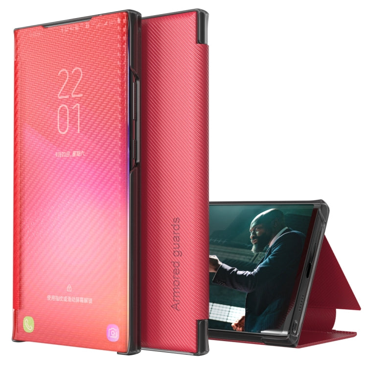 For Xiaomi Redmi Note 11 5G Carbon Fiber View Time Leather Phone Case