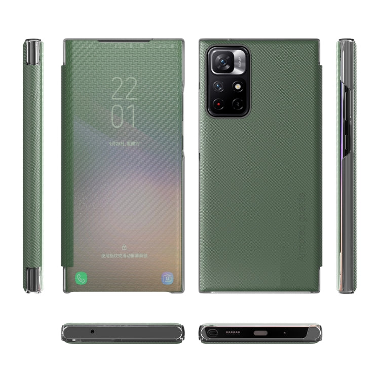 For Xiaomi Redmi Note 11 5G Carbon Fiber View Time Leather Phone Case