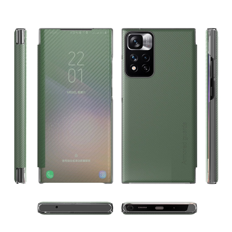 For Xiaomi Redmi Note 11 Pro 5G Carbon Fiber View Time Leather Phone Case