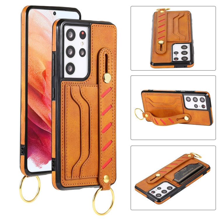 For Samsung Galaxy S21 Ultra 5G Wristband Wallet Leather Phone Case