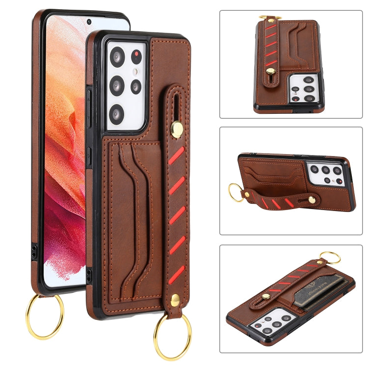 For Samsung Galaxy S21 Ultra 5G Wristband Wallet Leather Phone Case