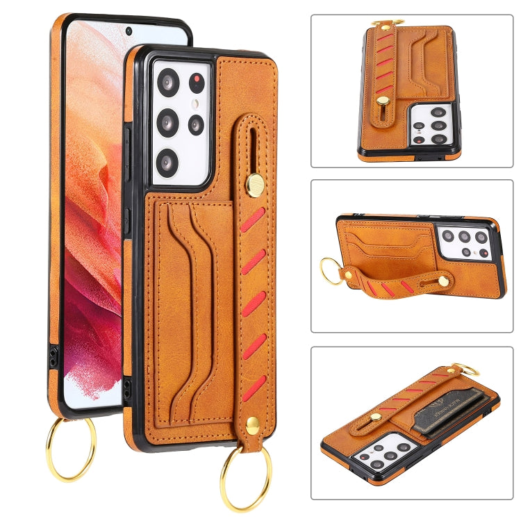 For Samsung Galaxy S21 5G Wristband Wallet Leather Phone Case