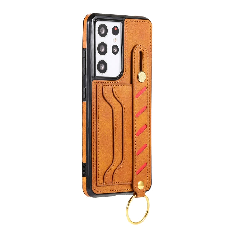 For Samsung Galaxy S21 5G Wristband Wallet Leather Phone Case