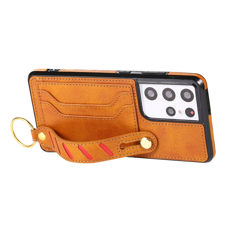 For Samsung Galaxy S21 5G Wristband Wallet Leather Phone Case