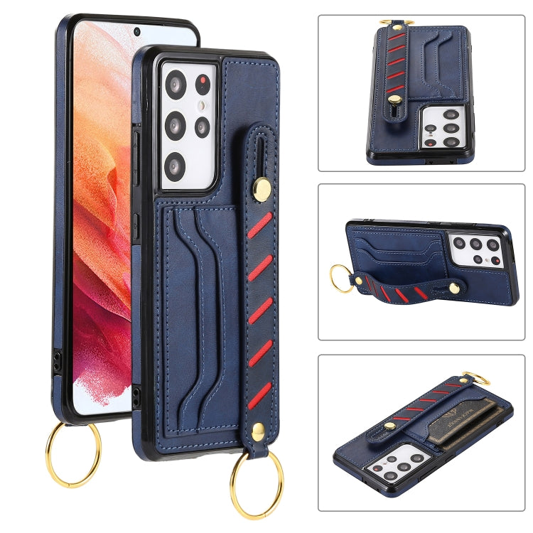 For Samsung Galaxy S21 5G Wristband Wallet Leather Phone Case