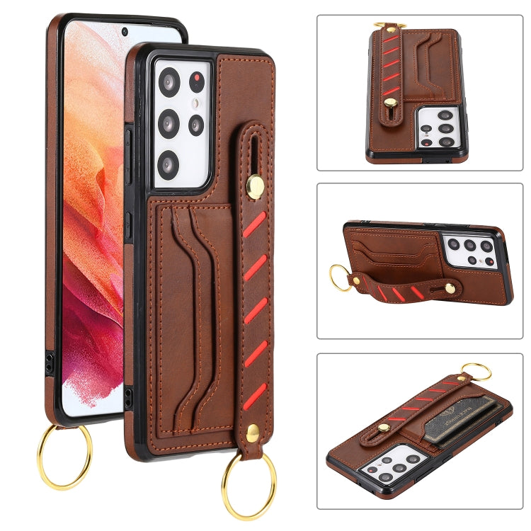 For Samsung Galaxy S21 5G Wristband Wallet Leather Phone Case