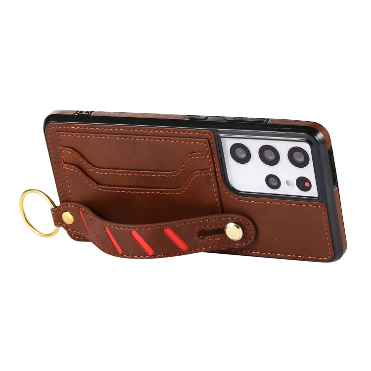 For Samsung Galaxy S21 5G Wristband Wallet Leather Phone Case
