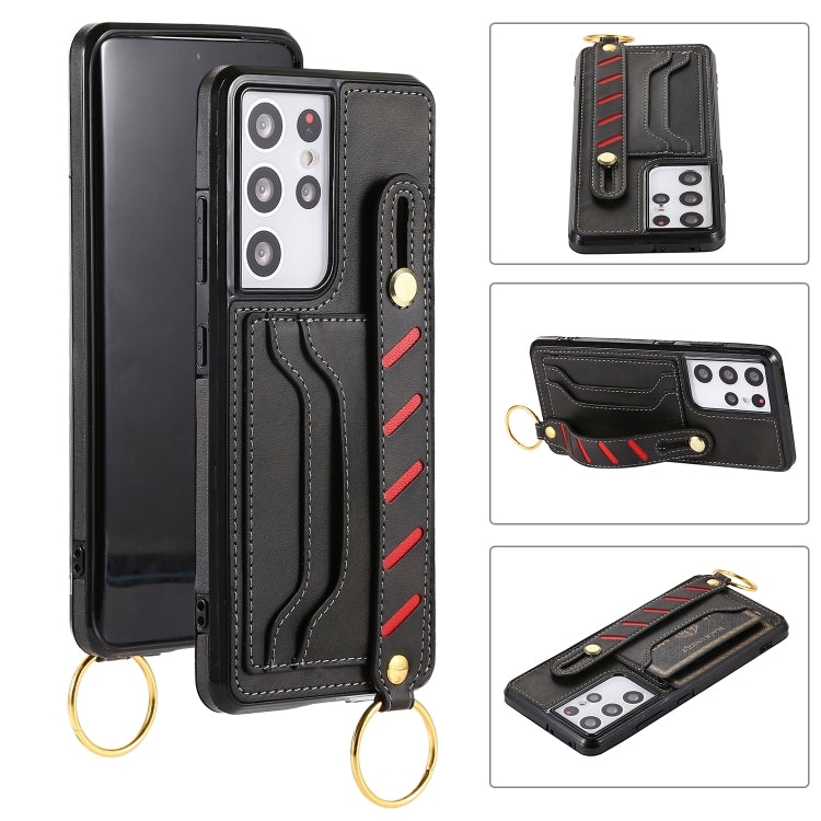 For Samsung Galaxy S21+ 5G Wristband Wallet Leather Phone Case