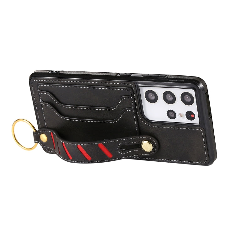 For Samsung Galaxy S21+ 5G Wristband Wallet Leather Phone Case