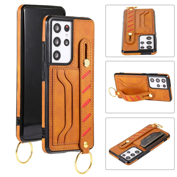 For Samsung Galaxy S21+ 5G Wristband Wallet Leather Phone Case