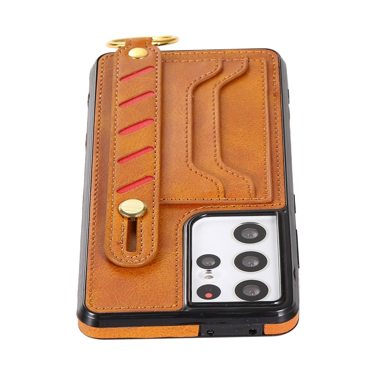 For Samsung Galaxy S21+ 5G Wristband Wallet Leather Phone Case