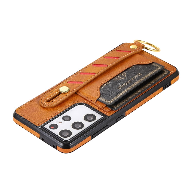 For Samsung Galaxy S21+ 5G Wristband Wallet Leather Phone Case