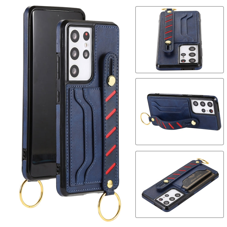 For Samsung Galaxy S21+ 5G Wristband Wallet Leather Phone Case