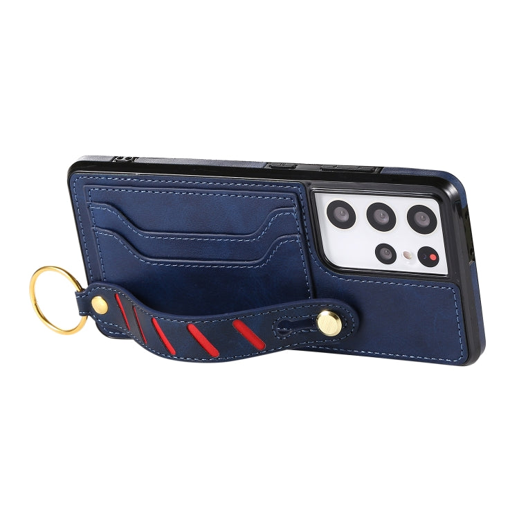 For Samsung Galaxy S21+ 5G Wristband Wallet Leather Phone Case