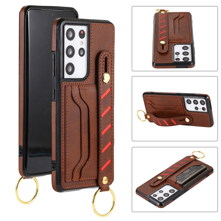 For Samsung Galaxy S21+ 5G Wristband Wallet Leather Phone Case