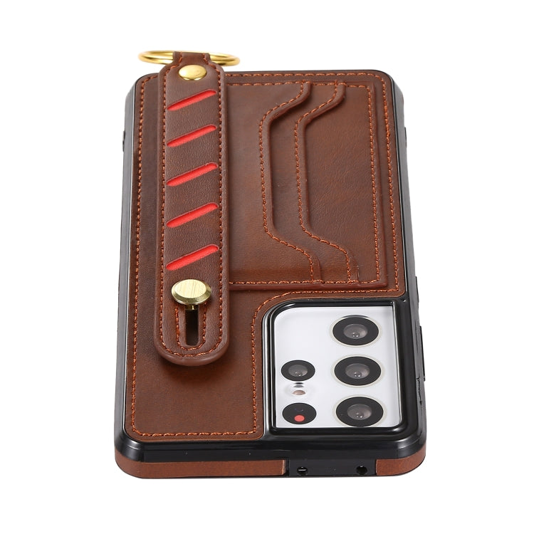 For Samsung Galaxy S21+ 5G Wristband Wallet Leather Phone Case
