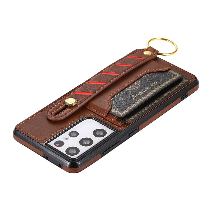 For Samsung Galaxy S21+ 5G Wristband Wallet Leather Phone Case