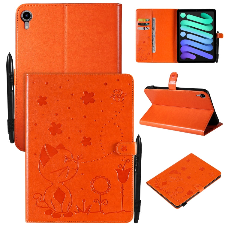 Cat Bee Embossing Pattern Horizontal Flip Leather Tablet Case For iPad mini 6