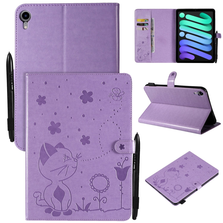 Cat Bee Embossing Pattern Horizontal Flip Leather Tablet Case For iPad mini 6