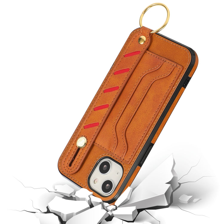 For iPhone 13 mini Wristband Wallet Leather Phone Case