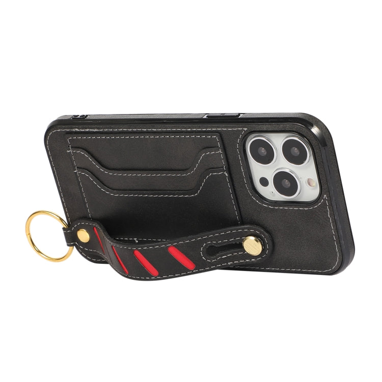 For iPhone 13 Pro Wristband Wallet Leather Phone Case