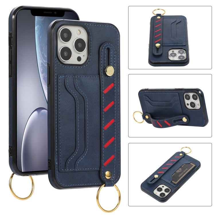 For iPhone 13 Pro Max Wristband Wallet Leather Phone Case