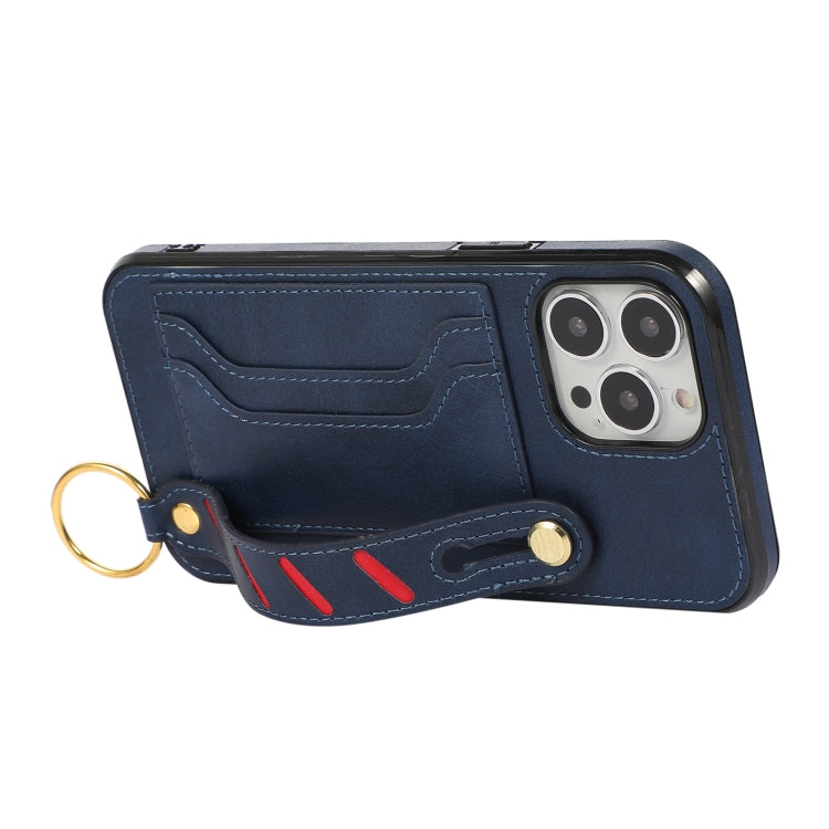 For iPhone 13 Pro Max Wristband Wallet Leather Phone Case