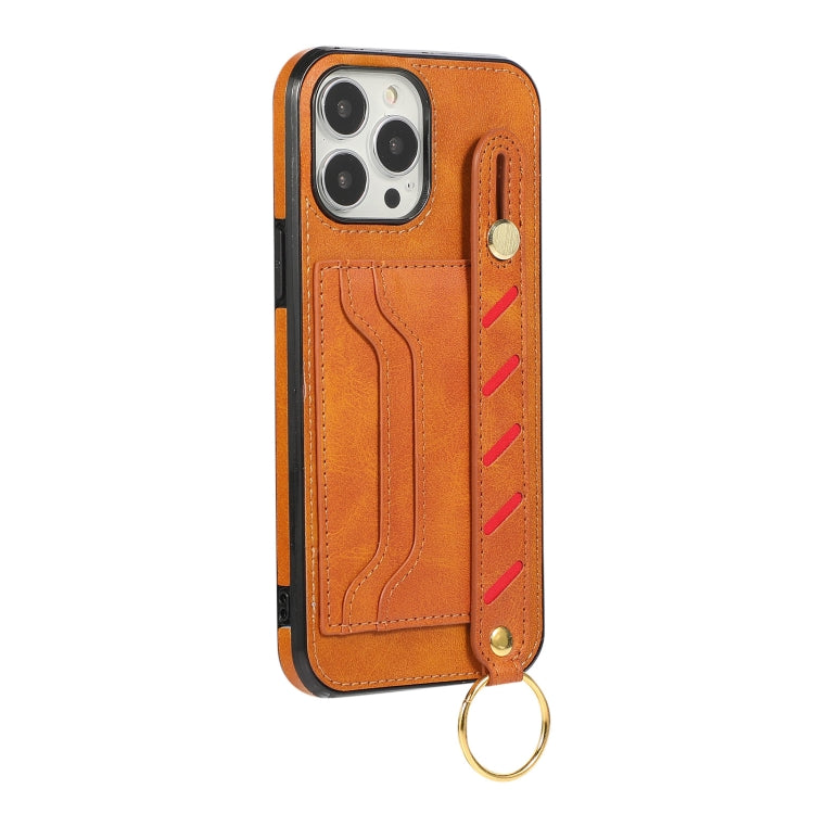 For iPhone 13 Pro Max Wristband Wallet Leather Phone Case