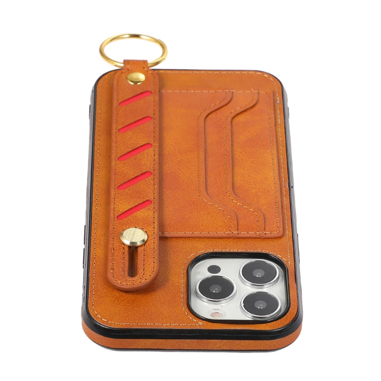 For iPhone 13 Pro Max Wristband Wallet Leather Phone Case