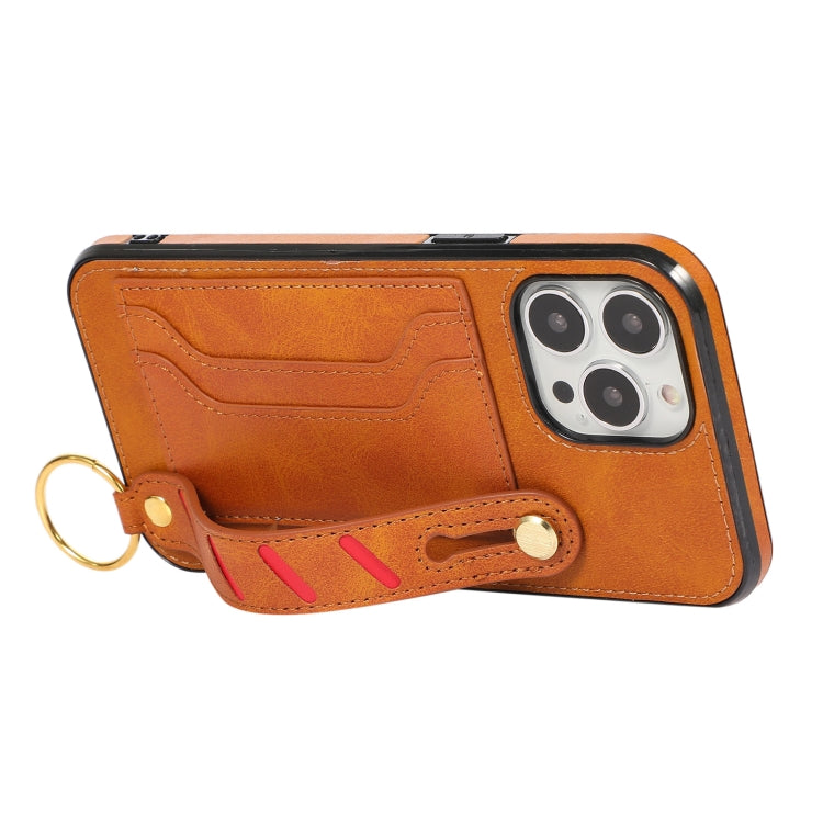 For iPhone 13 Pro Max Wristband Wallet Leather Phone Case