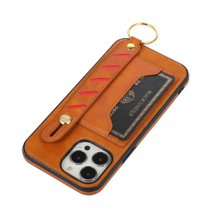 For iPhone 13 Pro Max Wristband Wallet Leather Phone Case