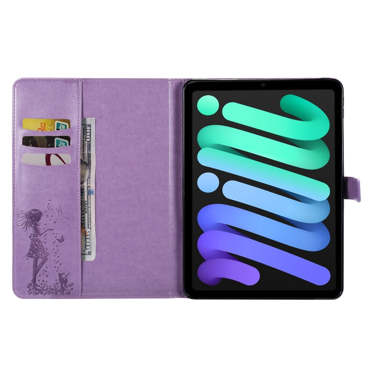 Pressed Printing Woman and Cat Pattern Horizontal Flip Leather Tablet Case For iPad mini 6