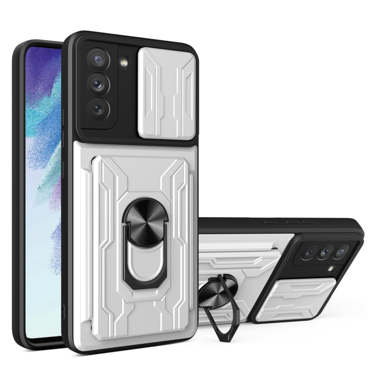 For Samsung Galaxy S21 FE 5G Camera Cover Phone Case with Card Slot & Holder