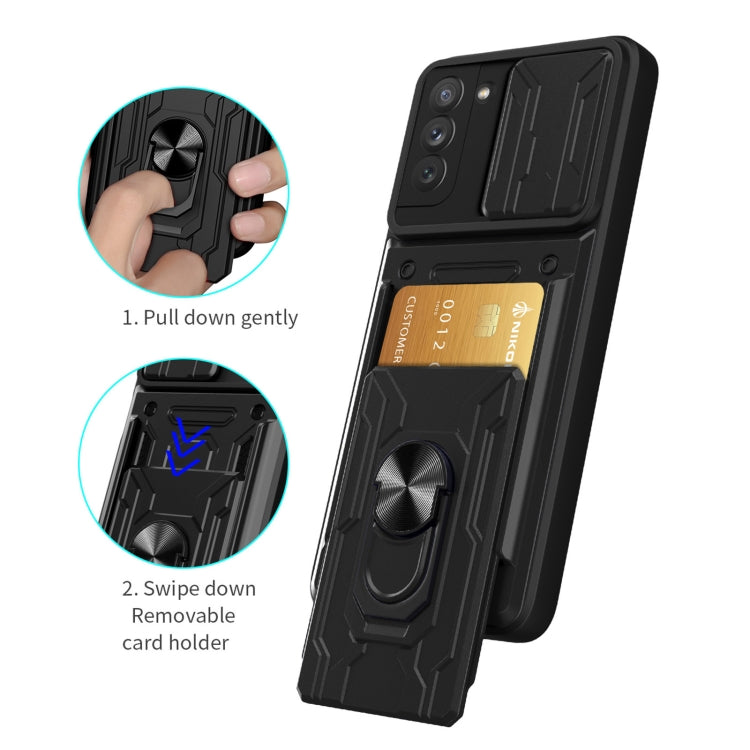 For Samsung Galaxy S21 FE 5G Camera Cover Phone Case with Card Slot & Holder
