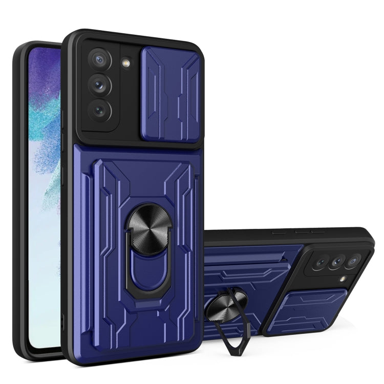 For Samsung Galaxy S21 FE 5G Camera Cover Phone Case with Card Slot & Holder