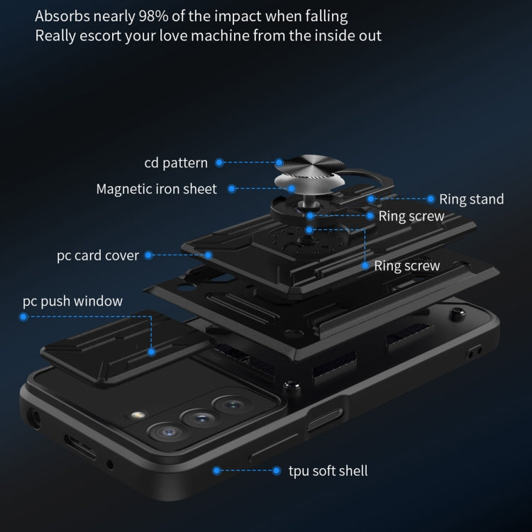 For Samsung Galaxy S21 FE 5G Camera Cover Phone Case with Card Slot & Holder