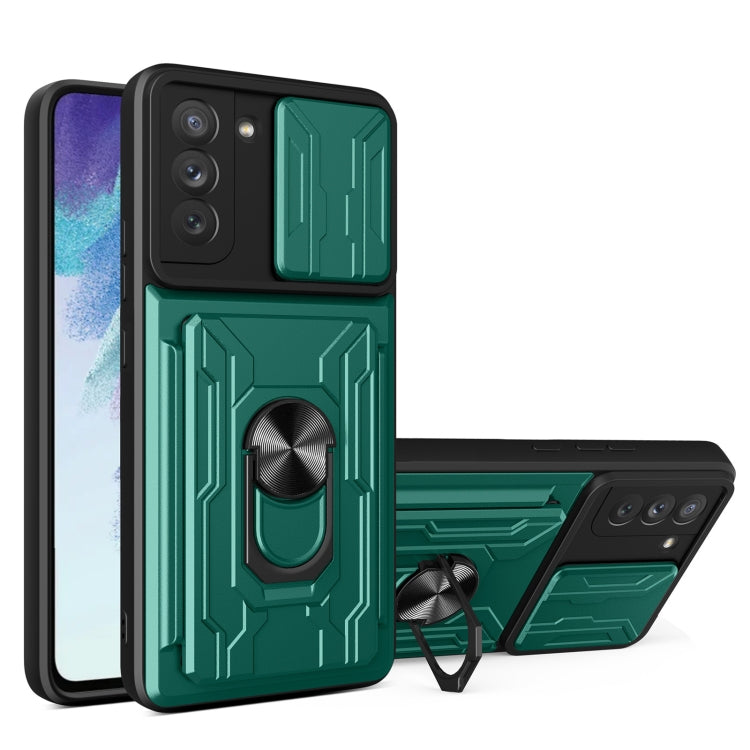 For Samsung Galaxy S21 FE 5G Camera Cover Phone Case with Card Slot & Holder